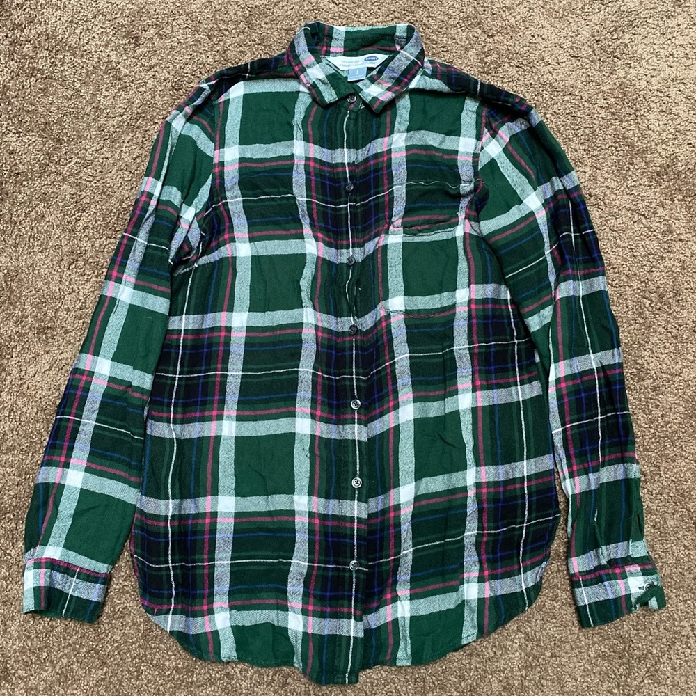 Old Navy Size S Green Plaid Button Down